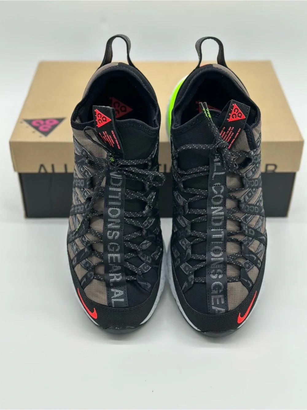 Nike Men’s Black Sneakers with Neon Green & Red Accents